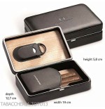 Coffret en cèdre recouvert de cuir noir pour 5 cigares, équipé d'un cutter - Accessoires Cigare
