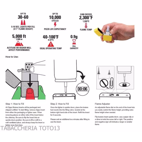 Zippo Torch reemplazo interno para gas de llama de doble chorro - Alumbradores