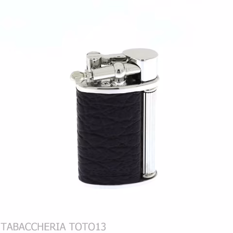 Ronson Vestige accendino a gas finitura cromo lucido e pelle nera - Accendini