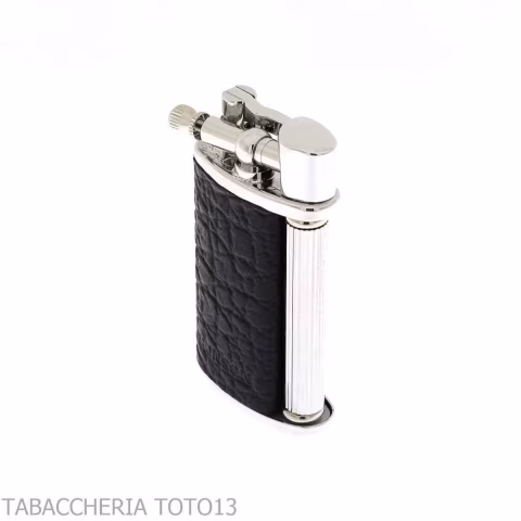 Ronson Vestige accendino a gas finitura cromo lucido e pelle nera - Accendini