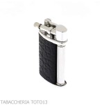 Briquet à gaz Ronson Vestige avec finition chrome poli et cuir noir - Briquets - Laiton