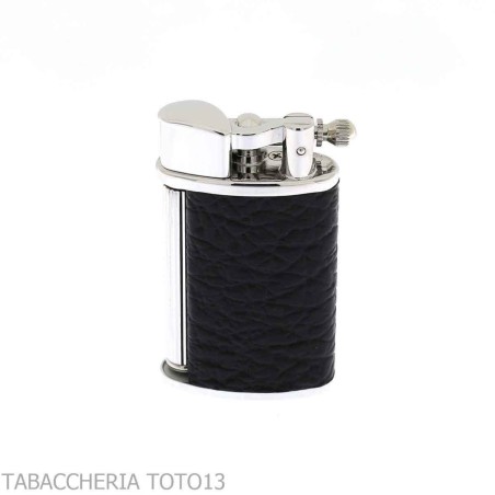 Briquet à gaz Ronson Vestige avec finition chrome poli et cuir noir - Briquets - Laiton