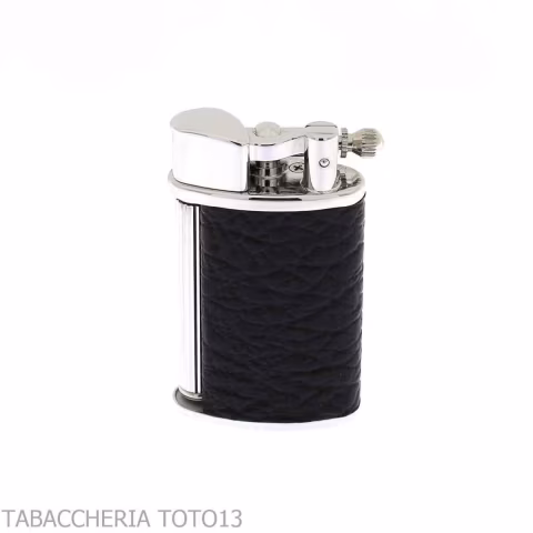 Ronson Vestige accendino a gas finitura cromo lucido e pelle nera - Accendini