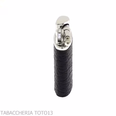 Ronson Vestige accendino a gas finitura cromo lucido e pelle nera - Accendini