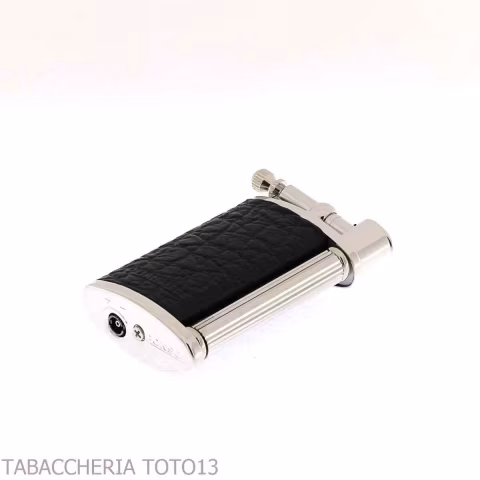 Ronson Vestige accendino a gas finitura cromo lucido e pelle nera - Accendini