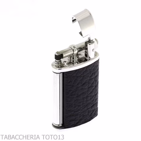Ronson Vestige accendino a gas finitura cromo lucido e pelle nera - Accendini