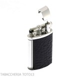 Briquet à gaz Ronson Vestige avec finition chrome poli et cuir noir - Briquets - Laiton