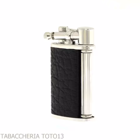Ronson Vestige accendino a gas finitura cromo lucido e pelle nera - Accendini