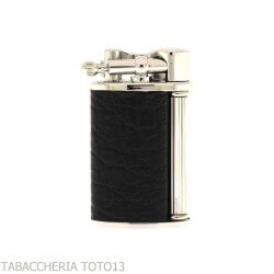 Ronson Lighter - Ronson Vestige Gasfeuerzeug mit poliertem Chrom und schwarzem Leder