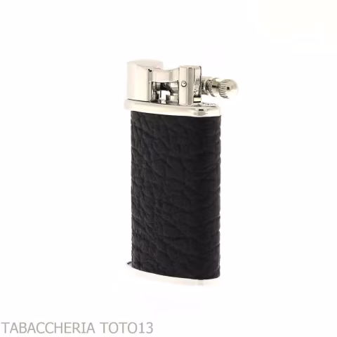 Ronson Vestige accendino a gas finitura cromo lucido e pelle nera - Accendini