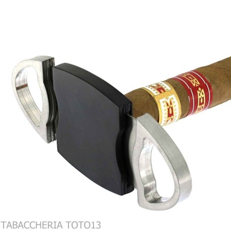 Cigar cutter double blade black and chrome 28 mm with bottom - Accessories Cigar