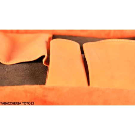 Albieri roll holder 4 pipes and accessories in orange and brown leather - Accessories for tobacco pipes