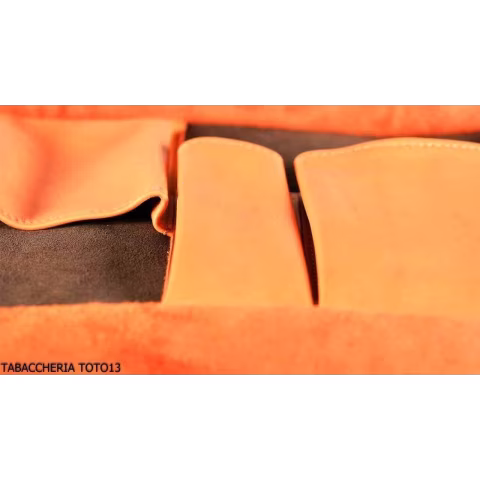 Albieri Rollenhalter 4 Pfeifen und Zubehör in orange und braun Leder - Zubehör für Tabakpfeifen