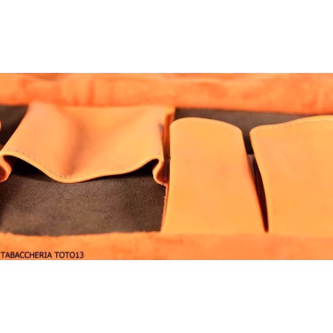 Albieri Rollenhalter 4 Pfeifen und Zubehör in orange und braun Leder - Zubehör für Tabakpfeifen