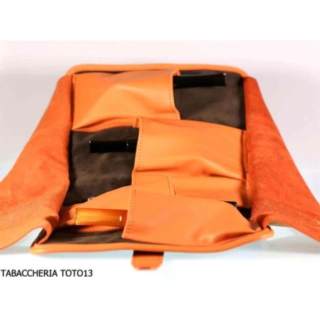 Albieri roll holder 4 pipes and accessories in orange and brown leather - Accessories for tobacco pipes