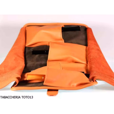 Albieri Rollenhalter 4 Pfeifen und Zubehör in orange und braun Leder - Zubehör für Tabakpfeifen
