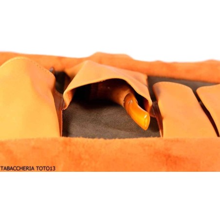 Albieri roll holder 4 pipes and accessories in orange and brown leather - Accessories for tobacco pipes