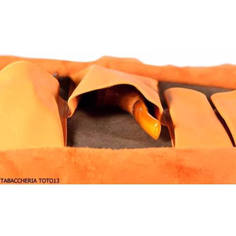 Albieri rotolo porta 4 pipe e accessori in pelle arancio e marrone - Accessori Per Pipe