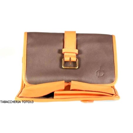 Albieri roll holder 4 pipes and accessories in orange and brown leather - Accessories for tobacco pipes