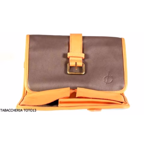 Albieri Rollenhalter 4 Pfeifen und Zubehör in orange und braun Leder - Zubehör für Tabakpfeifen