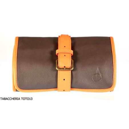 Albieri roll holder 4 pipes and accessories in orange and brown leather - Accessories for tobacco pipes