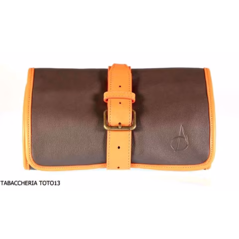Albieri rotolo porta 4 pipe e accessori in pelle arancio e marrone - Accessori Per Pipe