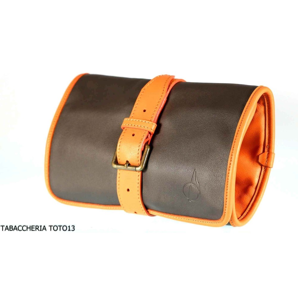 Albieri roll holder 4 pipes and accessories in orange and brown leather - Accessories for tobacco pipes