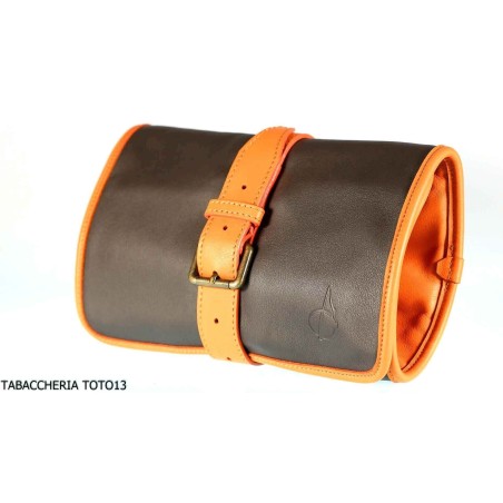 Albieri roll holder 4 pipes and accessories in orange and brown leather - Accessories for tobacco pipes