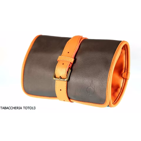 Albieri Rollenhalter 4 Pfeifen und Zubehör in orange und braun Leder - Zubehör für Tabakpfeifen