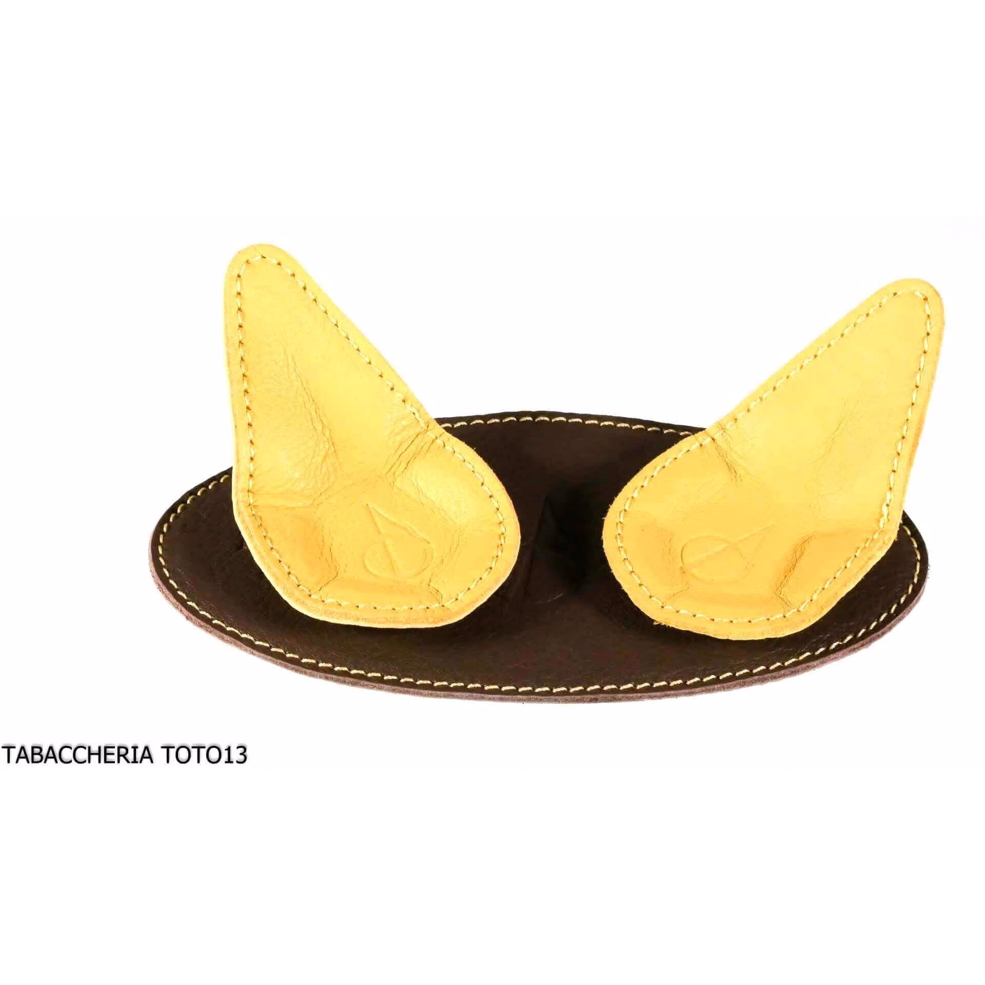 Albieri 2-place magnetic pipe holder in yellow and brown leather - Accessories for tobacco pipes
