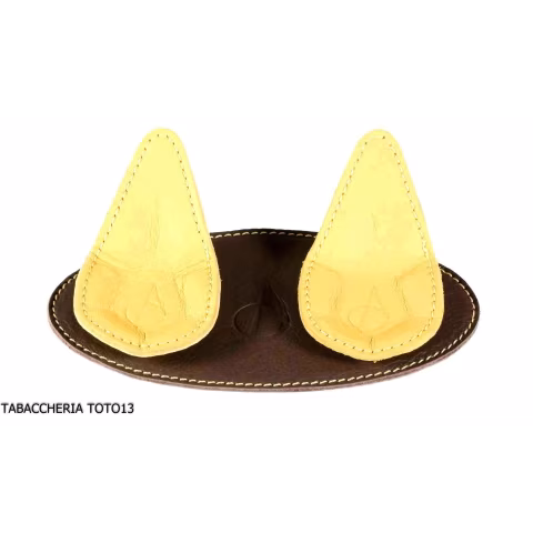 Albieri 2-place magnetic pipe holder in yellow and brown leather - Accessories for tobacco pipes