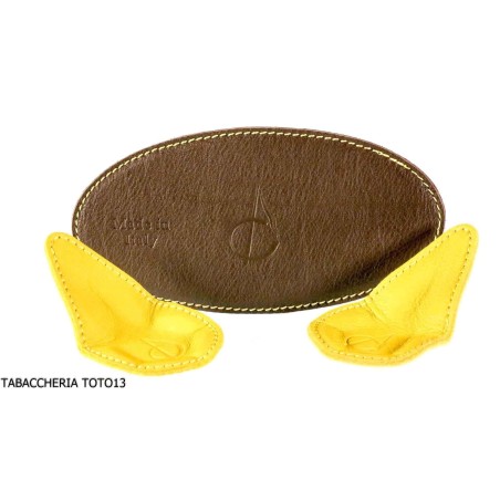 Albieri 2-place magnetic pipe holder in yellow and brown leather - Accessories for tobacco pipes