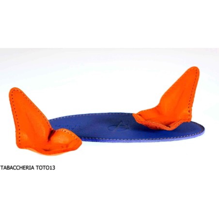 Albieri magnetic 2-place pipe holder in orange and light blue leather - Accessories for tobacco pipes