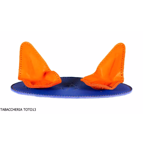 Albieri magnetic 2-place pipe holder in orange and light blue leather - Accessories for tobacco pipes