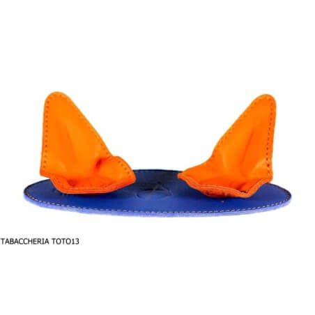 Albieri magnetischer 2-Platz-Pfeifenhalter aus orangefarbenem und hellblauem Leder