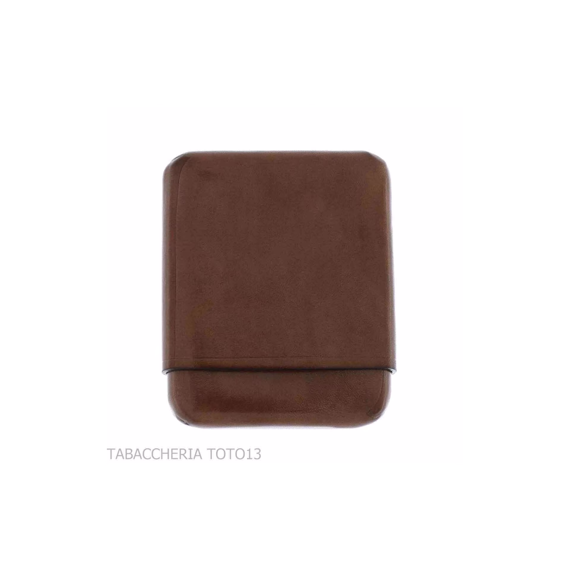 Portasigari da tasca in cuoio fiorentino liscio color marrone - Accessori Per Sigari Toscano