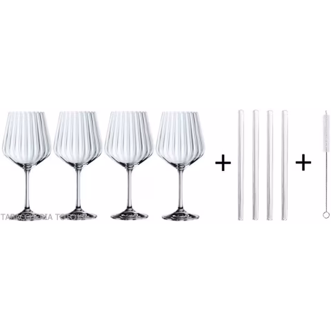 Schmeckt gut Gin Tonic Set mit 4 Gläsern und 4 Glasstrohhalmen - Zubehör Für Wein & Spirituosen Und Gläser