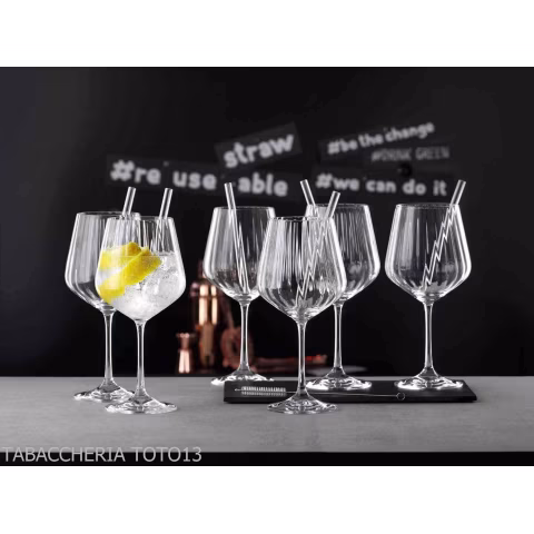Schmeckt gut Gin Tonic Set mit 4 Gläsern und 4 Glasstrohhalmen - Zubehör Für Wein & Spirituosen Und Gläser