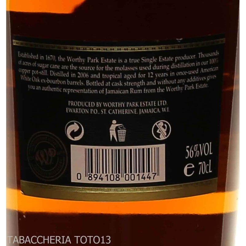 Worthy Park 12 y.o. single estate reserve Vol.56% Cl.70 - WORTHY PARK ESTATE LTD