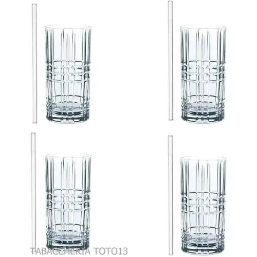 Tastes Good Long Drink Set de 4 grands verres Tambler avec 4 pailles en verre - Accessoires Pour Vins & Spiritueux et Verres