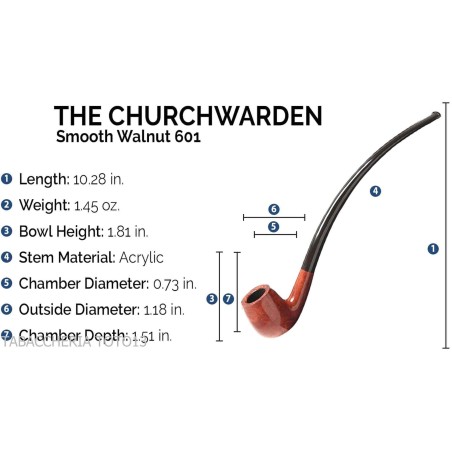 Savinelli Churchwarden Pfeife poliert Natur Briar Modell 601 Gebogen Billardform - Tabakpfeifen