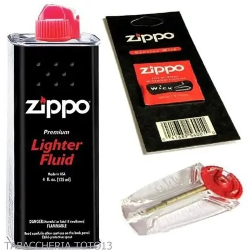 Kit pièces d'origine Zippo: 1 essence 125 ml + 6 pierres + mèche - Briquets