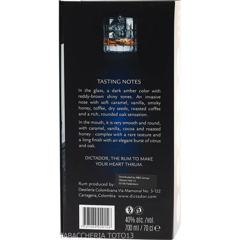 Dictador 20 Y.o. ron Colombia Vol.40% Cl.70 - Distilleria Colombiana
