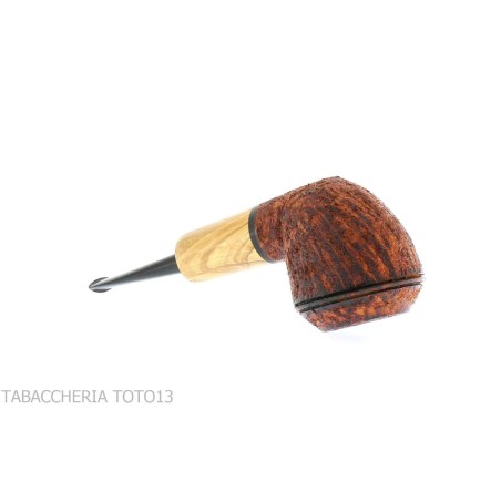 Pipa Ganci Bulldog shape contrasting rustic briar and olive flock - Tobacco Pipes - Natural root