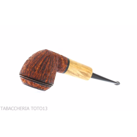 Pipa Ganci Bulldog shape contrasting rustic briar and olive flock - Tobacco Pipes - Natural root