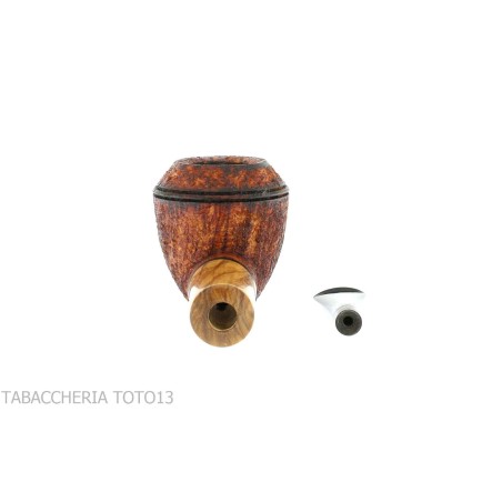 Pipa Ganci Bulldog shape contrasting rustic briar and olive flock - Tobacco Pipes - Natural root