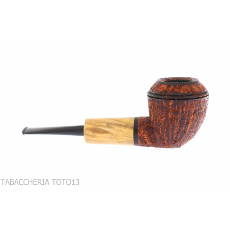 Pipa Ganci Bulldog shape contrasting rustic briar and olive flock - Tobacco Pipes - Natural root