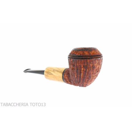 Pipa Ganci Bulldog shape contrasting rustic briar and olive flock - Tobacco Pipes - Natural root