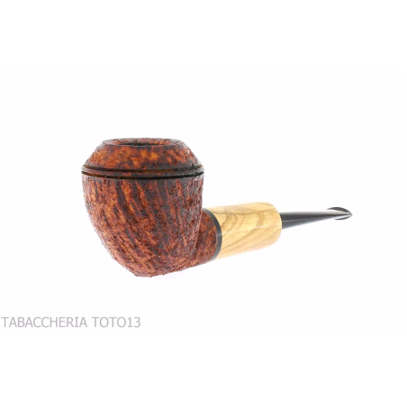 Pipa Ganci Bulldog shape contrasting rustic briar and olive flock - Tobacco Pipes - Natural root
