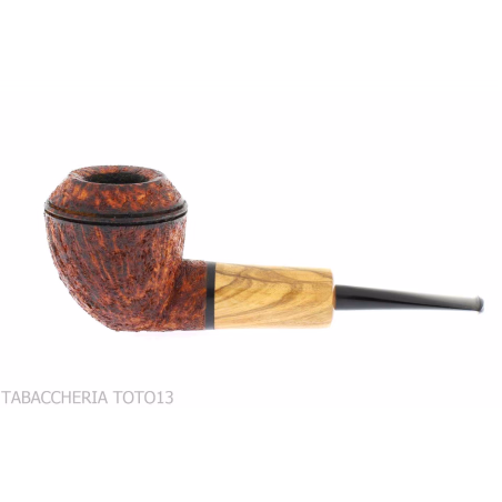 Pipa Ganci Bulldog shape contrasting rustic briar and olive flock - Tobacco Pipes - Natural root